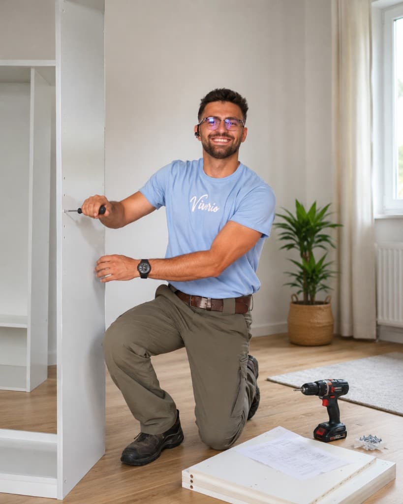 Fachkraft bei der Möbelmontage vor Ort